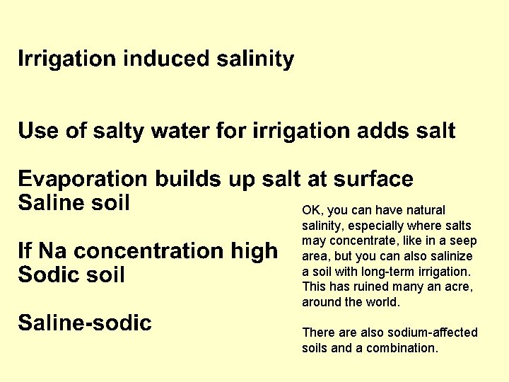 OK, you can have natural salinity, especially where salts may concentrate, like in a