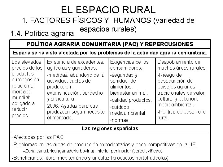 EL ESPACIO RURAL 1. FACTORES FÍSICOS Y HUMANOS (variedad de espacios rurales) 1. 4.