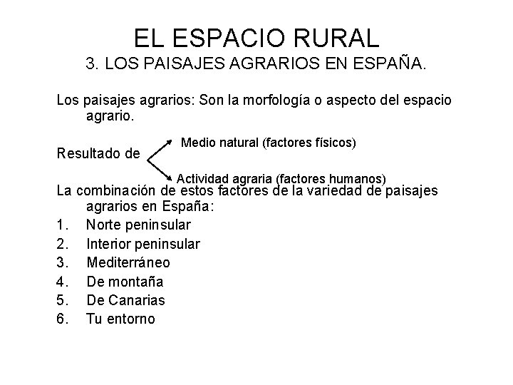 EL ESPACIO RURAL 3. LOS PAISAJES AGRARIOS EN ESPAÑA. Los paisajes agrarios: Son la