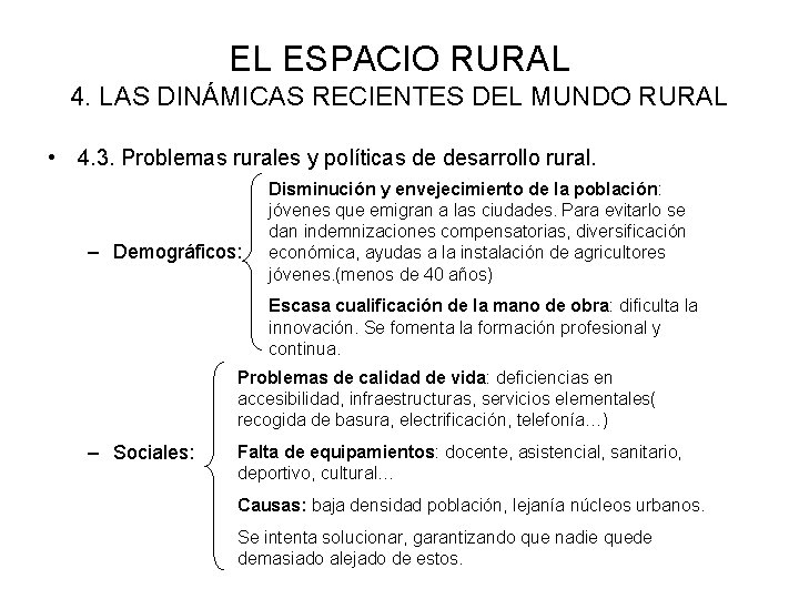 EL ESPACIO RURAL 4. LAS DINÁMICAS RECIENTES DEL MUNDO RURAL • 4. 3. Problemas