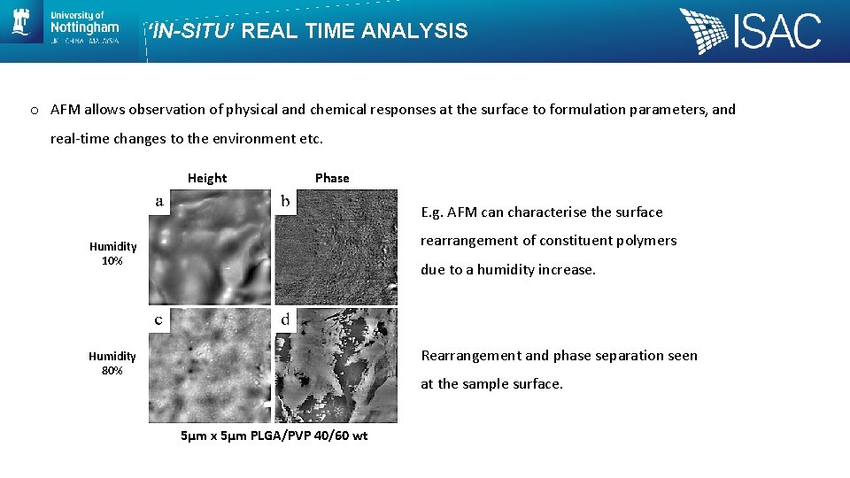‘IN-SITU’ REAL TIME ANALYSIS o AFM allows observation of physical and chemical responses at