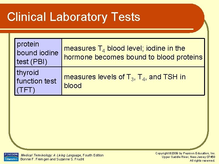 Clinical Laboratory Tests protein bound iodine test (PBI) thyroid function test (TFT) measures T