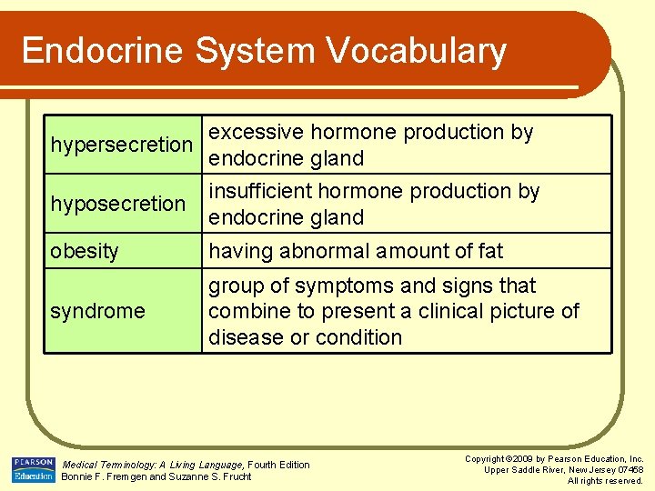Endocrine System Vocabulary hypersecretion excessive hormone production by endocrine gland hyposecretion insufficient hormone production