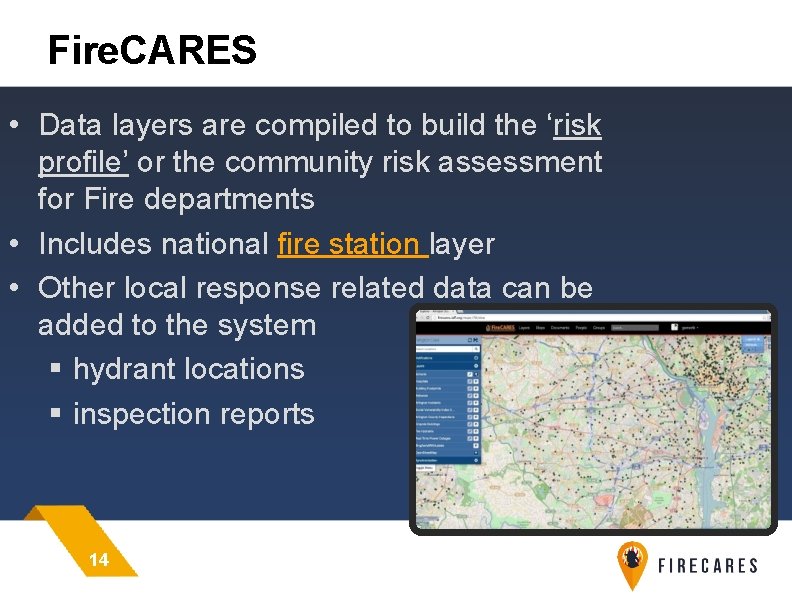 Fire. CARES • Data layers are compiled to build the ‘risk profile’ or the