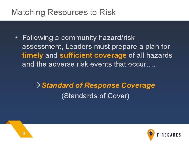 Matching Resources to Risk • Following a community hazard/risk assessment, Leaders must prepare a
