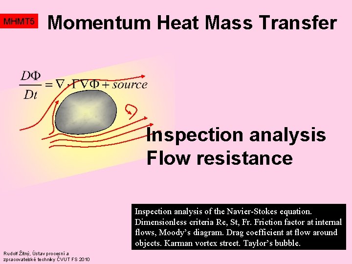 MHMT 5 Momentum Heat Mass Transfer Inspection analysis Flow resistance Inspection analysis of the
