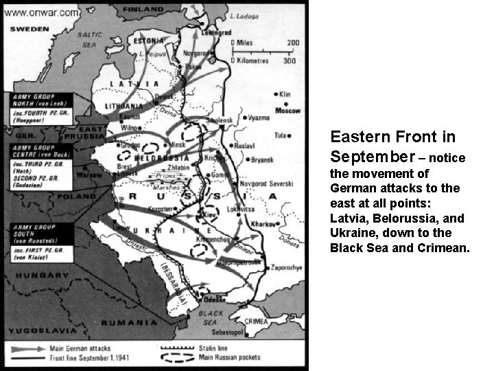 Eastern Front in September – notice the movement of German attacks to the east