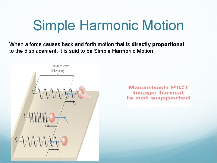 Simple Harmonic Motion When a force causes back and forth motion that is directly