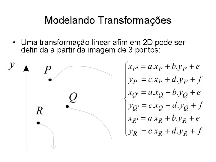 Modelando Transformações • Uma transformação linear afim em 2 D pode ser definida a