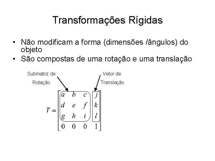 Transformações Rígidas • Não modificam a forma (dimensões /ângulos) do objeto • São compostas