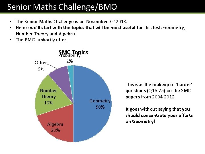 Senior Maths Challenge/BMO • The Senior Maths Challenge is on November 7 th 2013.