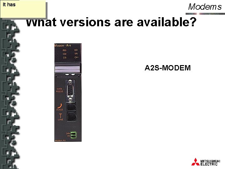 It has Modems What versions are available? A 2 S-MODEM 