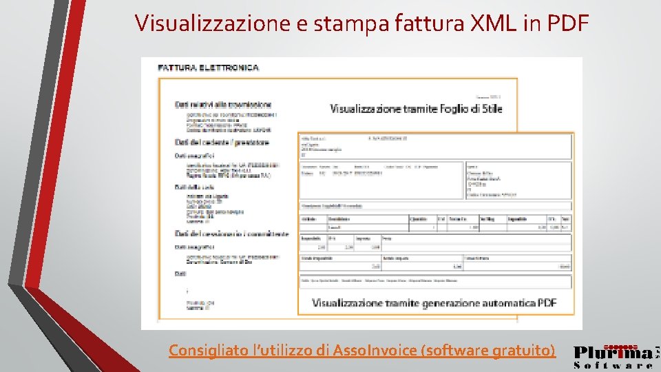 Visualizzazione e stampa fattura XML in PDF Consigliato l’utilizzo di Asso. Invoice (software gratuito)