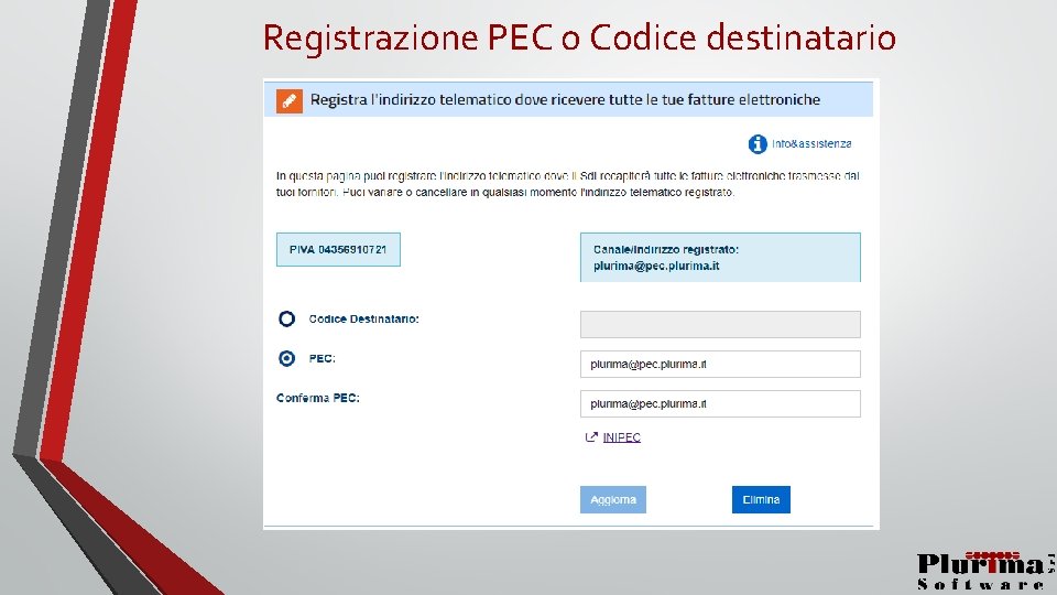 Registrazione PEC o Codice destinatario 