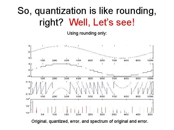 So, quantization is like rounding, right? Well, Let’s see! Using rounding only: Original, quantized,