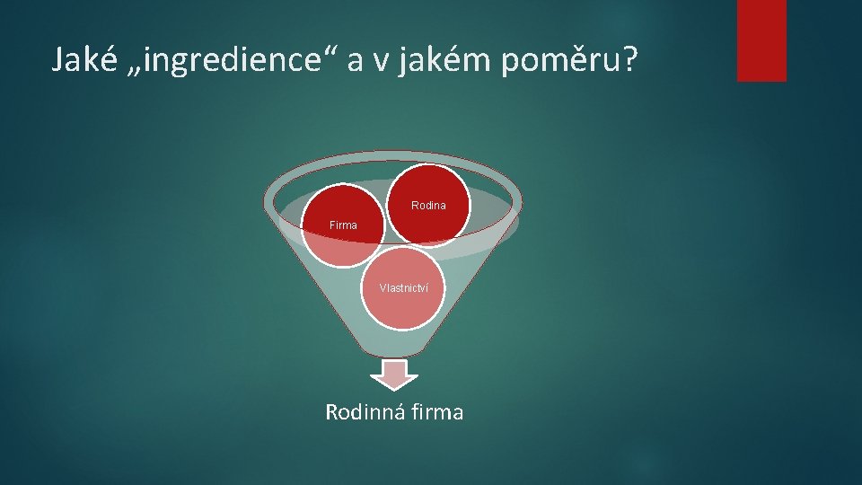 Jaké „ingredience“ a v jakém poměru? Rodina Firma Vlastnictví Rodinná firma 