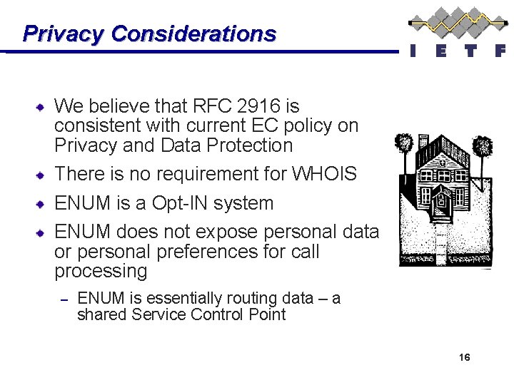 Privacy Considerations We believe that RFC 2916 is consistent with current EC policy on