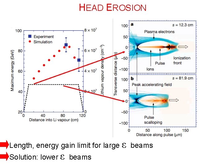 HEAD EROSION Length, energy gain limit for large ε beams Solution: lower ε beams