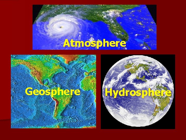 Atmosphere Geosphere Hydrosphere 