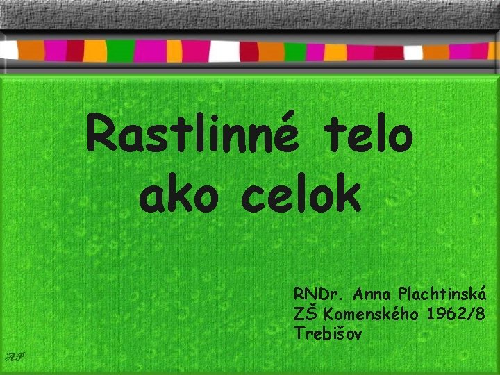 Rastlinné telo ako celok RNDr. Anna Plachtinská ZŠ Komenského 1962/8 Trebišov 