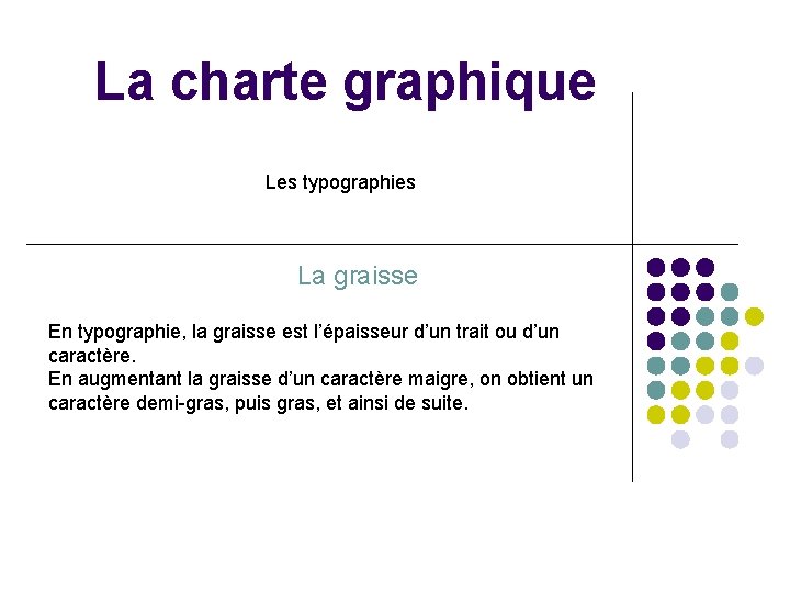 La charte graphique Les typographies La graisse En typographie, la graisse est l’épaisseur d’un