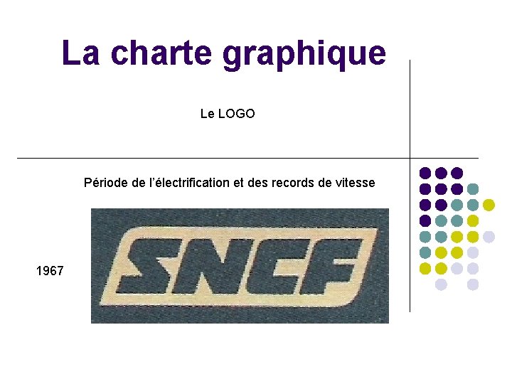 La charte graphique Le LOGO Période de l’électrification et des records de vitesse 1967