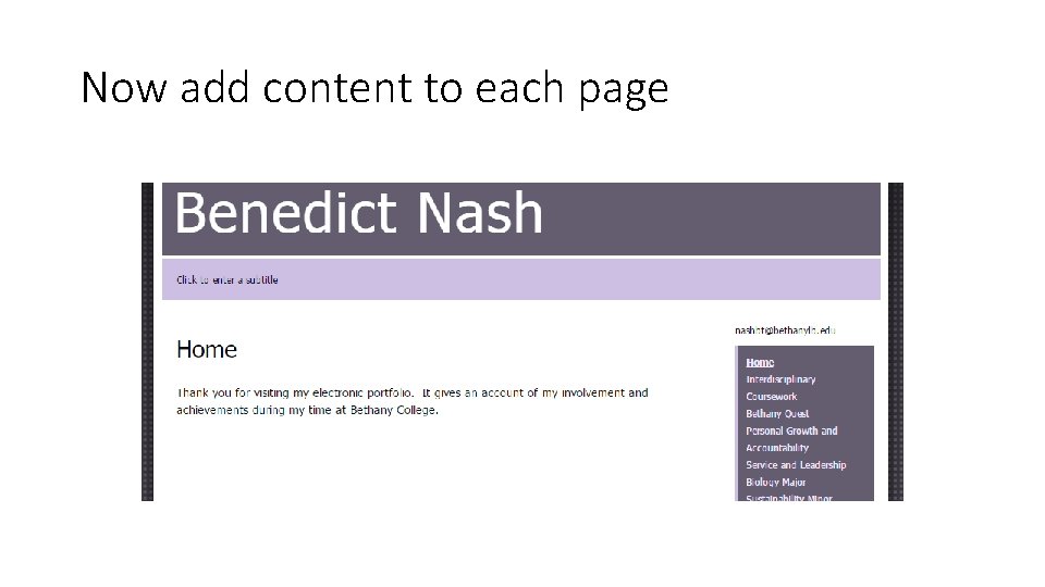 Now add content to each page 