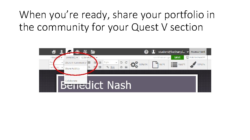 When you’re ready, share your portfolio in the community for your Quest V section