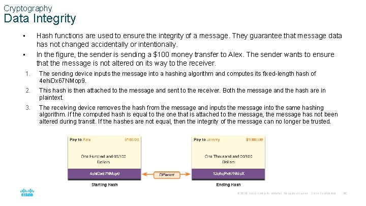 Cryptography Data Integrity • Hash functions are used to ensure the integrity of a