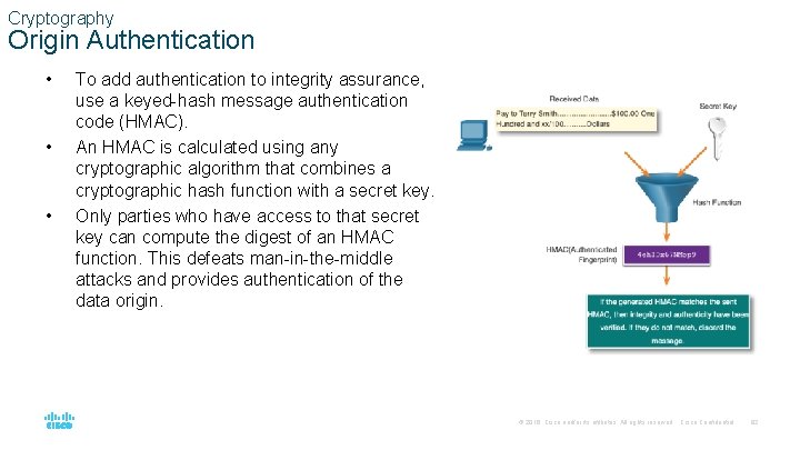 Cryptography Origin Authentication • • • To add authentication to integrity assurance, use a