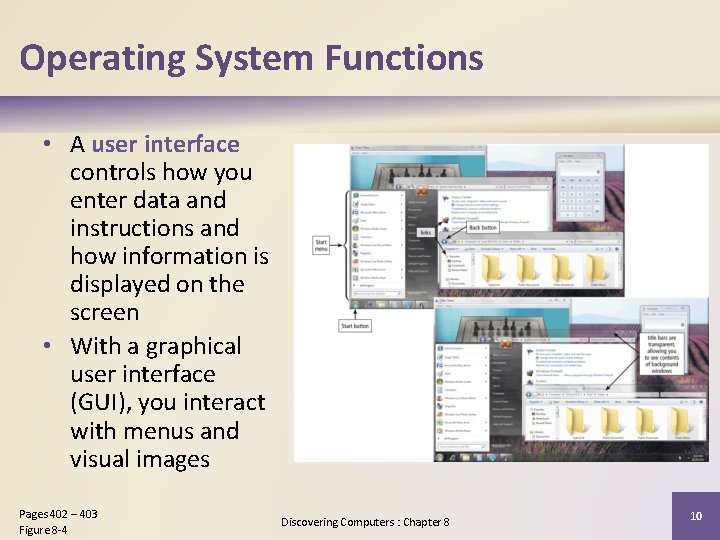 Operating System Functions • A user interface controls how you enter data and instructions