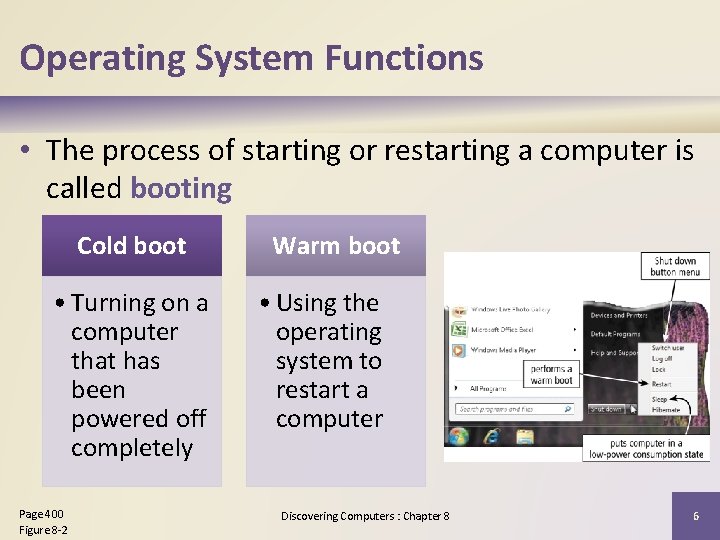 Operating System Functions • The process of starting or restarting a computer is called