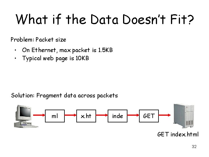 What if the Data Doesn’t Fit? Problem: Packet size • On Ethernet, max packet