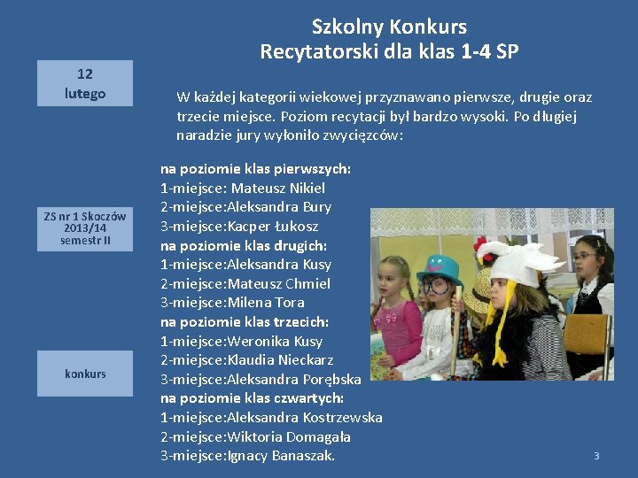 12 lutego ZS nr 1 Skoczów 2013/14 semestr II konkurs Szkolny Konkurs Recytatorski dla