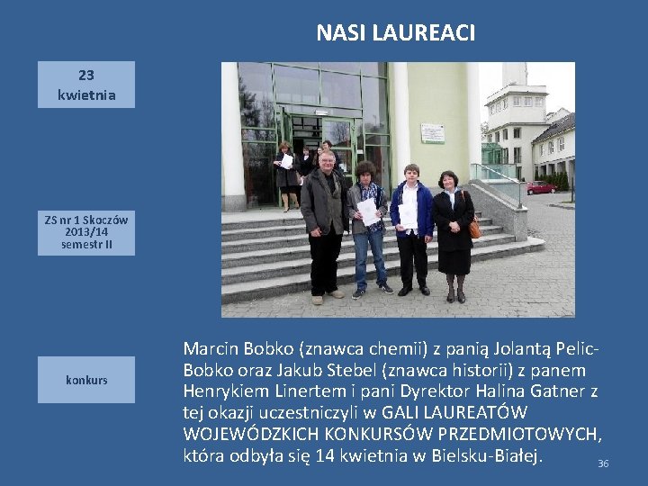 NASI LAUREACI 23 kwietnia ZS nr 1 Skoczów 2013/14 semestr II konkurs Marcin Bobko