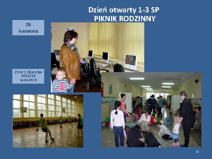 26 kwietnia Dzień otwarty 1 -3 SP PIKNIK RODZINNY ZS nr 1 Skoczów 2013/14