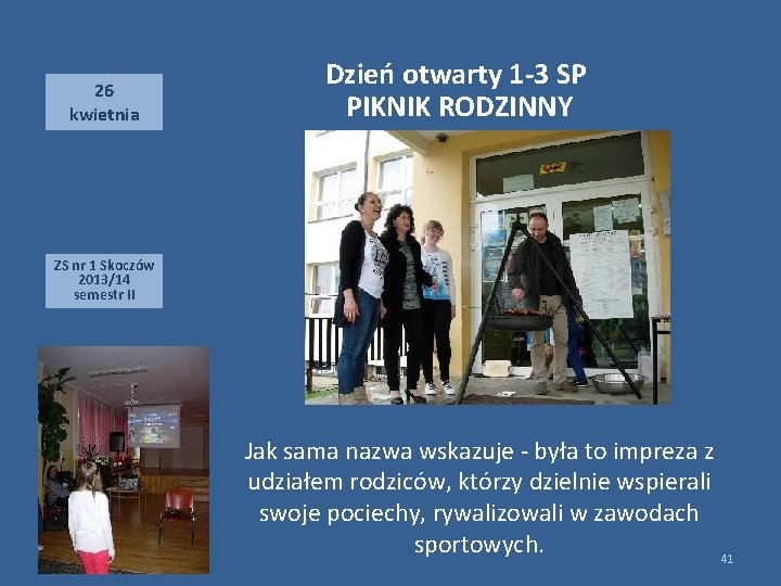 26 kwietnia Dzień otwarty 1 -3 SP PIKNIK RODZINNY ZS nr 1 Skoczów 2013/14