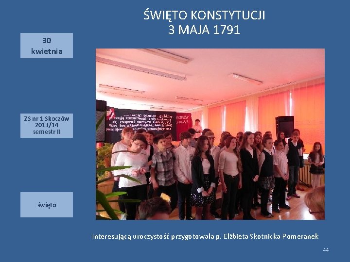 30 kwietnia ŚWIĘTO KONSTYTUCJI 3 MAJA 1791 ZS nr 1 Skoczów 2013/14 semestr II