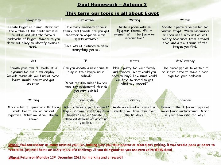 Opal Homework – Autumn 2 This term our topic is all about Egypt Geography