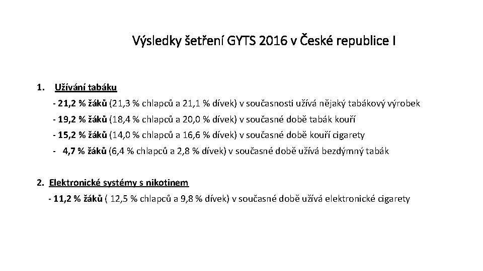 Výsledky šetření GYTS 2016 v České republice I 1. Užívání tabáku - 21, 2