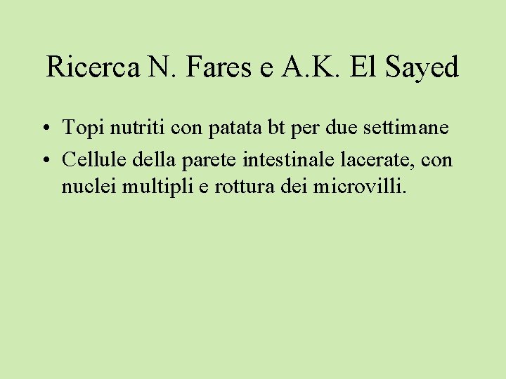 Ricerca N. Fares e A. K. El Sayed • Topi nutriti con patata bt