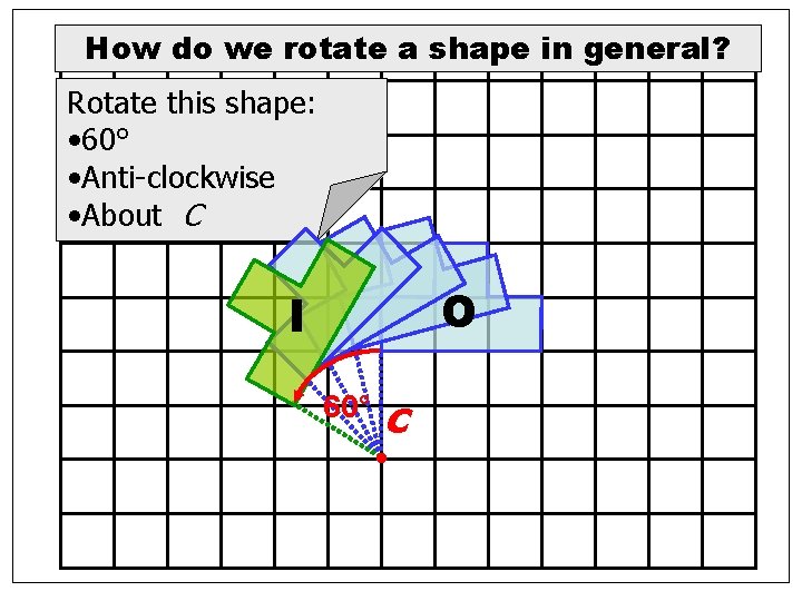 How do we rotate a shape in general? Rotate this shape: • 60° •