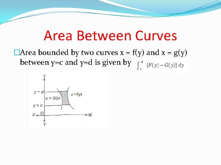Area Between Curves �Area bounded by two curves x = f(y) and x = Area Between Curves �Area bounded by two curves x = f(y) and x =