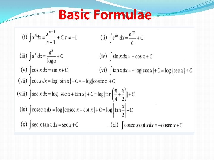 Basic Formulae Basic Formulae