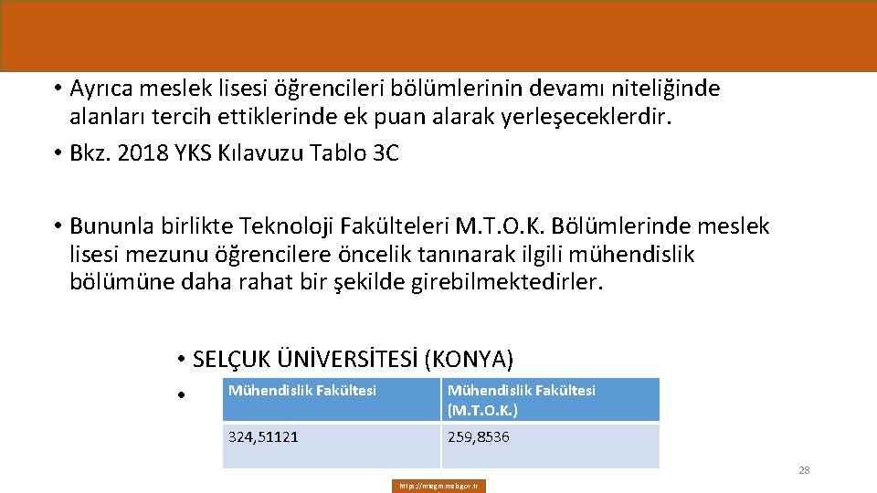  • Ayrıca meslek lisesi öğrencileri bölümlerinin devamı niteliğinde alanları tercih ettiklerinde ek puan