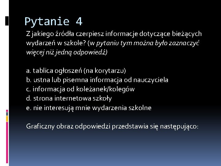 Pytanie 4 Z jakiego źródła czerpiesz informacje dotyczące bieżących wydarzeń w szkole? (w pytaniu