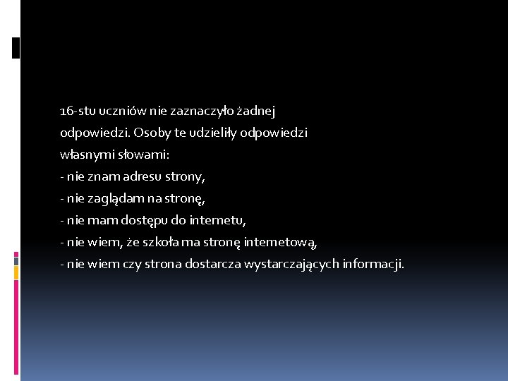16 -stu uczniów nie zaznaczyło żadnej odpowiedzi. Osoby te udzieliły odpowiedzi własnymi słowami: -