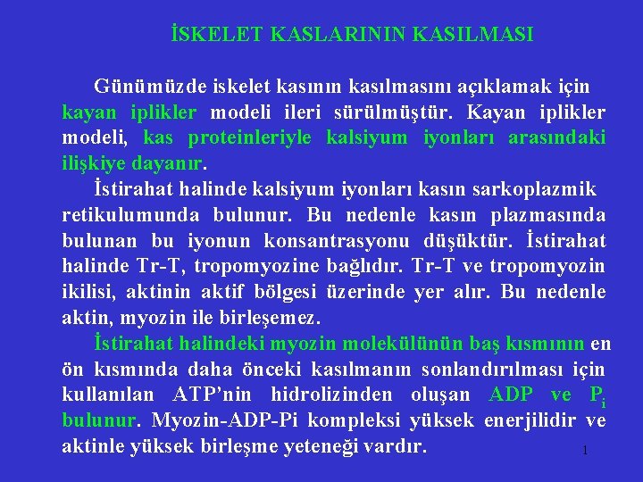 İSKELET KASLARININ KASILMASI Günümüzde iskelet kasının kasılmasını açıklamak için kayan iplikler modeli ileri sürülmüştür.