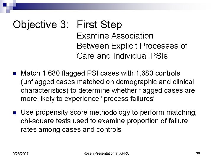 Objective 3: First Step Examine Association Between Explicit Processes of Care and Individual PSIs