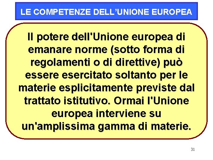 LE COMPETENZE DELL’UNIONE EUROPEA Il potere dell'Unione europea di emanare norme (sotto forma di